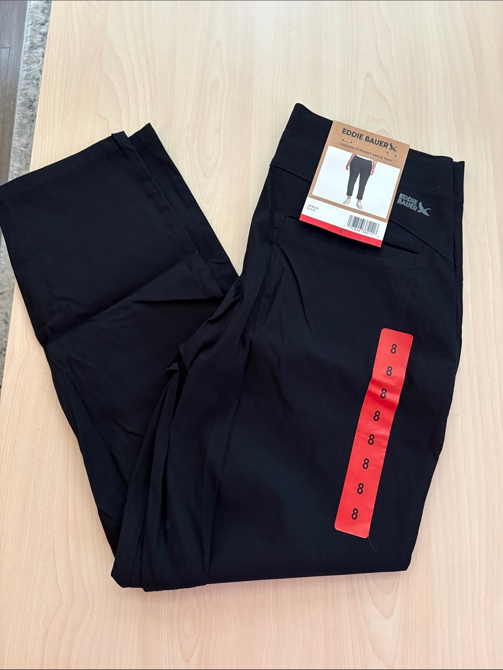 NWT Eddie Bauer Black Horizon Straight Ankle Pant Women’s Size 8 Travel Hiking